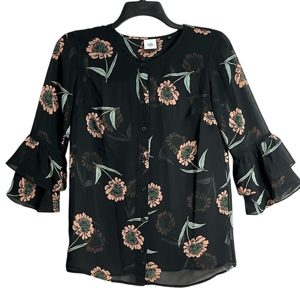 CAbi Sheer Blouse La-Di-Da Blush Floral Womens Size‎ XS